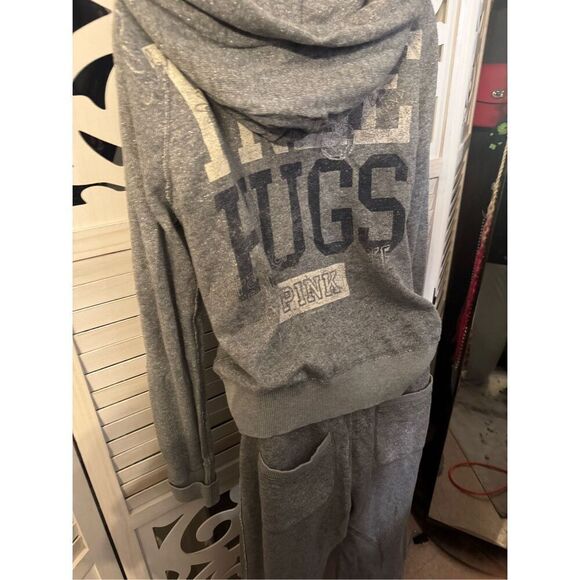 VS PINK grey glitter hooded pullover sweatshirt & pants  set- sweatsuit large - Picture 4 of 9